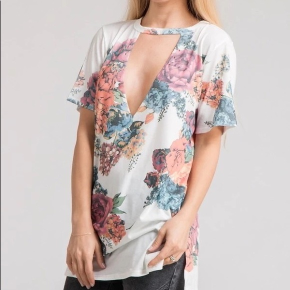 Floral Choker Neck Tee // NWT - Picture 1 of 1